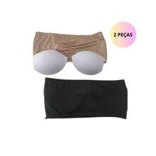 Kit 2 Top Bandeau Strapless Bra Bustier With Removable Padded Cup Comfortable Wire Free - 彩色 - 查看 3