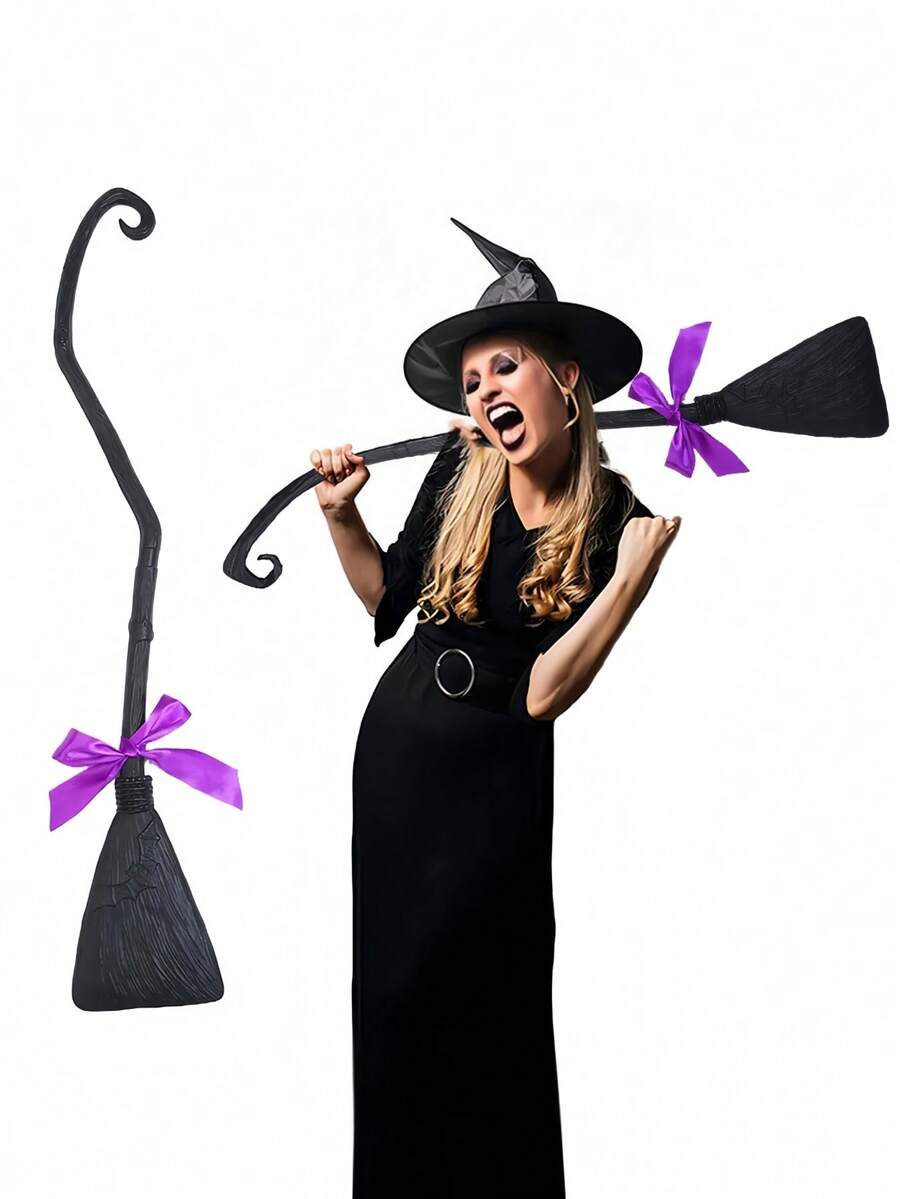 1 Peça Vassoura de Bruxa, Duas Vassouras Mágicas de Bruxa, Vassoura para Apresentação do Festival de Halloween, Adereços para Fotos