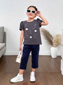 Blusa de niña estampado de bailarinas con encaje Molto Baby - Gris - Ver 3
