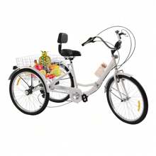 YUNRUX Foldable Tricycle For Adults 24 Inch 7 Speed 3 Wheel Bicycle With Basket City Bike Tricycle Weight Capacity Of 140KG Adjustable, White
