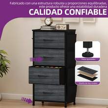 BALCONERA Chest Of Drawers, 5 Fabric Drawers With Handles, Storage Cabinet, Drawer Cabinet, Cupboard, Metal Frame, Fabric Chest Of Drawers For Bedroom, Living Room, Hallway, Office, Black Wood Grain - 深灰色 - 查看 3