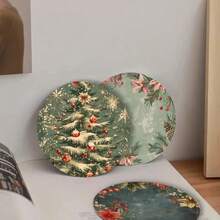 1 Set Of 6 Pieces,10x10cm Christmas Vintage Decorative Wooden Coasters Set, Winter Christmas Tree Art Coasters For Patio Table, Kitchen, Room, Dining Table, Home, Christmas Party, Christmas Gifts For Friends And Family, Birthday Gifts, Holiday Gifts,Coaster Set,Coasters Drink Coasters,Coaster For Cup At Home,Choice Of 1, 2 Or 31 Sets - Green - View 6