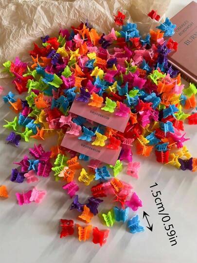 50pcs Y2K Style Candy Color Random Butterfly Mini Hair Clips, Pink, Blue, Yellow, Green Hair Claws, Fashion Versatile, Elegant, Minimalist Solid Color Hair Accessories Suitable For Daily, Casual, Party, Commute, Vacation Butterfly Claw Clips Autumn Accessories Fall Winter