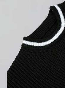 1pc Men's Black Crew Neck Sweater, Casual Loose Fit Knit Pullover For Home, Commute, Daily Wear, Outdoor, School, Street, Vacation, Versatile, Autumn/Winter