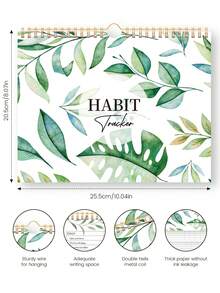 12 piezas Calendario de seguimiento de hábitos sin fecha, encuadernado en espiral, 10*8 pulgadas, 12 páginas con diferentes patrones de plantas, seguimiento de hábitos diarios/semanales/mensuales, mejora de la eficiencia - Multicolor - Ver 8