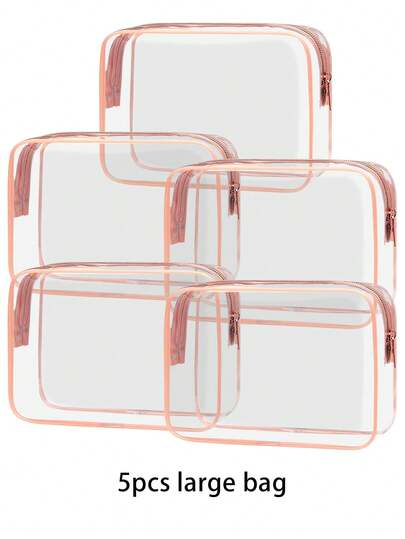 25pcs S/M/L Fashionable And Simple Toiletry Bags For Men And Women, Waterproof Clear Cosmetic Pouches In Quart Size For Travel, Suitable For Both Genders, Can Be Carried Onboard Airplanes And Given Christmas, Winter, Pink, Graduation, Birthday