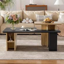 MERAX Set Of 2 Nesting Coffee Tables Farmhouse,Rectangle Coffee Table Living Room,Wood Finish Coffee Table Set, Small Coffee Tables, Sofa Side Table For Living Room, Black - Black - View 2
