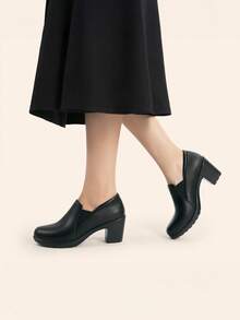 Women's Chunky Low Block Heel Pumps Comfort Oxfords Shoes Casual Loafers - 黑色 - 查看 9