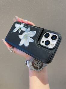 1 Flower Pattern Card Holder Phone Case, Leather Phone Case, Wallet Phone Case, Multifunctional Phone Case For Credit Cards, Bank Cards And Coins, Suitable For IPhone Phone Case, Can Be Used For IPhone 12/13/14/15/16/Pro/Plus/Pro Max /Galaxy S25/S24/S23/S22/PLUS/Ultra Phone Case, Suitable As A Gift, Valentine's Day Gift, Halloween Gift, Christmas Gift. - 黑色 - 查看 4