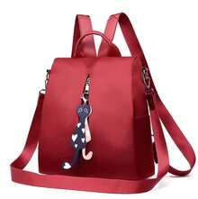 Yogodlns Backpack For Women, New Fashionable Oxford Bag, Solid Color Travel Backpack, Small Women's Backpack With Cat Pendant - 紅色 - 查看 10