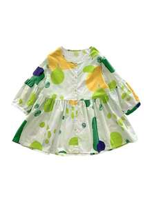 YUXIN 夏季必备！女士清新水果印花灯笼袖宽松上衣。单排扣设计增添细节感。褶皱泡泡袖款式超级可爱。适合日常出行和度假野餐。透气面料让您整个夏天都保持凉爽！