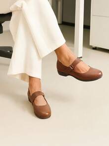 Women's Flats Arch Support Comfortable Casual Ballet Mary Business Office For Women Dressy And Work Ankle Strap Dress Flats Shoes - 棕色 - 查看 3