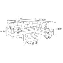 Plush Black Flannel 3-Piece Sofa Set With Storage Ottoman | [2 Options]2 Purchase Options: Complete Set With 2 Pillows Or Ottoman Only, Premium Sectional Couch With Solid Wood Frame, Easy Assembly - 黑色 - 查看 10