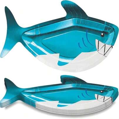 Fun Express Shark Party Shark-Shaped Paper Dessert Plates - Shark Theme Party Baby Shower Party Plates - Party Decoration Perfect For Birthday Event Party Wedding - Tableware Party Supplies - 8 Pieces