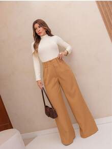 Women Pants - 駝色 - 查看 5