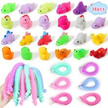 Efisday 38PCS Sensory Dinosaur Squsihies Toys For Kids, Stretchy Strings Cute Squishy Mochis Stress Relief Fidget Toy Set Adults & Children, Great For Classroom Prize Birthday Party Favor Gifts - 混合色 - 查看 7