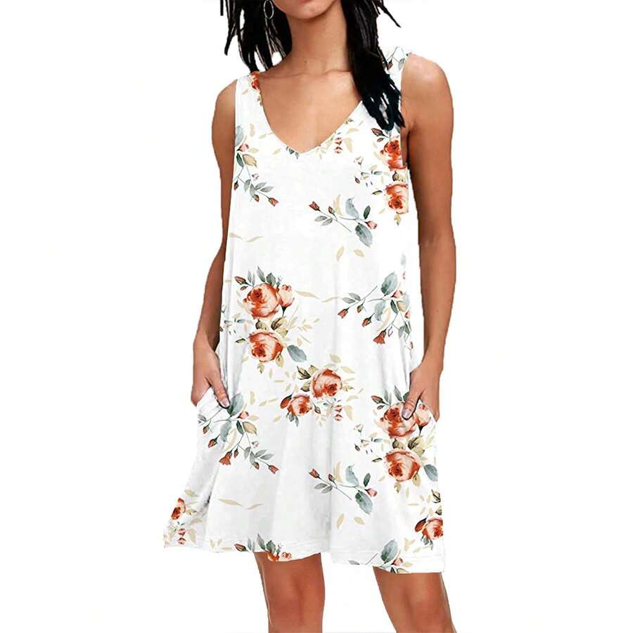 Women's Casual Summer T-Shirt Dresses – Ideal As Beach Cover-Ups Or Tank Dresses - 玫瑰白 - 查看 1