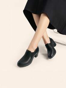 Women's Chunky Low Block Heel Pumps Comfort Oxfords Shoes Casual Loafers - 黑色 - 查看 8