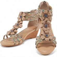 Womens: Comfortable Dressy Wedges Sandal With Zipper Summer Gladiator Open Toe