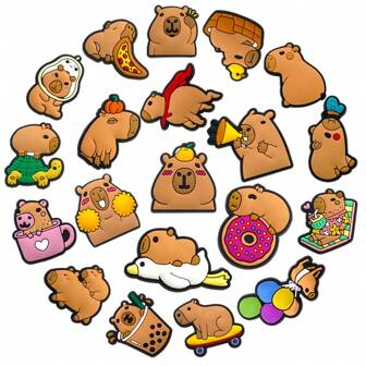 20/26件套可爱水豚鞋饰套装，PVC材质，可作沙滩包装饰，鞋履配件挂件，生日、圣诞节、情人节、万圣节派对礼品创意