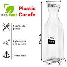 4 Pack 50oz Plastic Pitcher,Water Carafe With Flip Top Lid, Square Base Juice Containers,Water,Juice, Milk,Lemonade,Cold Brew And Mimosa Bar Clear Beverage,Hand Wash Only - Perfect For Mimosa Bar - Clear - View 4
