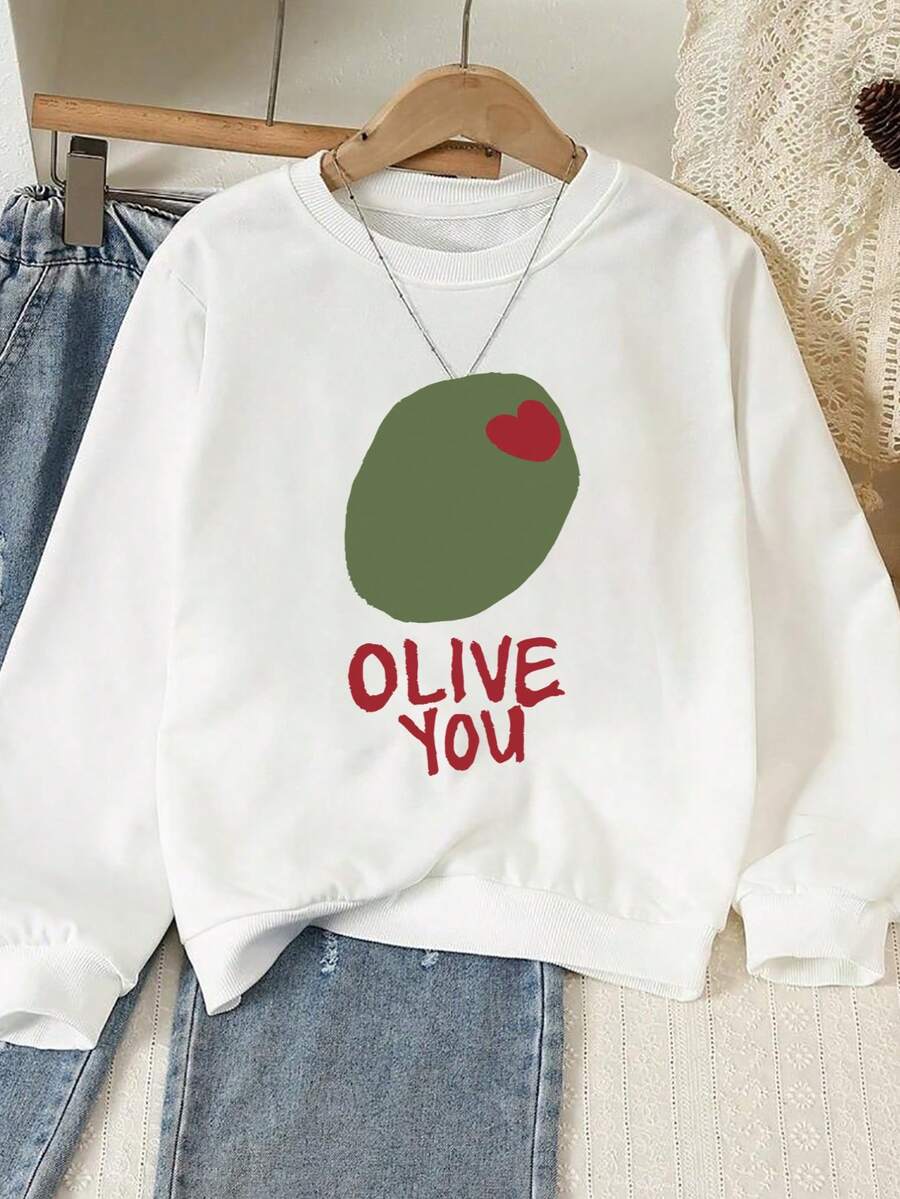 女式保暖羊毛衬里棉质运动衫,落肩舒适套头衫,超大圆领运动休闲外套,柔软透气长袖上衣,百搭学院风街头服饰,早餐装,节日服饰,橄榄绿树枝心形字母印花,白色上衣,曲线超大运动衫,秋冬季厚面料,柔软透气,适合寒冷天气的长袖上衣,女式冬装,女式套头衫 - 白色1 - 查看 1