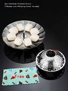 3/1 件不锈钢可折叠蒸架，带滴水盘，可调节设计，适用于蒸水果、蔬菜、海鲜 - 銀色 - 查看 3