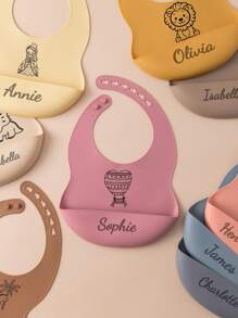 1 pezzo Bavaglino in silicone per neonati con stampa personalizzata del nome, set di stoviglie per neonati regolabile, regalo per neonati personalizzato, multifunzionale, decorativo, con lettere, elegante, moderno, colorato, carino, casual, personalizzato, unico, idea regalo perfetta per lui, idea regalo perfetta per lei, casual chic da strada