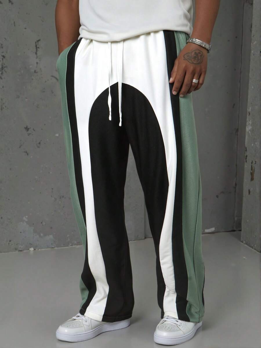 Teen Boys Casual Contrast Color Stitching Drawstring Waist Sweatpants, Spring And Summer Clothing, Teen Boys Gifts Track Pants For Teen Boys Streetwear Teen BoysPants Teen Boys Clothing Teen Boys Pants Teen Boys Clothes Teen Boys Pants - Grey - View 1