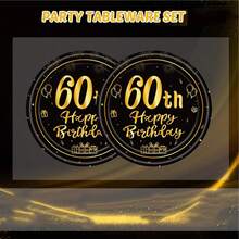 10pcs/20pcs/40pcs/60pcs/Set, 60th Birthday Party Decorations 60th Themed Birthday Party Tableware Vintage 1965 Party Supplies 60th Birthday Party Decorations Plates Napkins Black And Gold Tableware Men Women Gifts Table Decorations Halloween Table Decorations - Black 60 - View 7