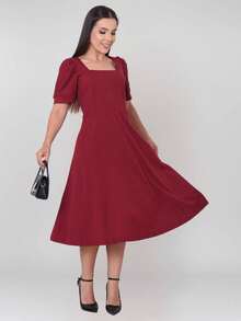 Milimetrica Elegant Loose Pregnancy Women's Midi Dress With Evangelical Princess Sleeves Congregate - 紅木色 - 查看 2