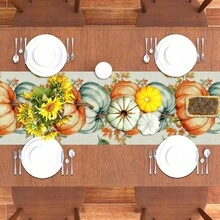 1/108 piezas Camino de mesa con impresión digital de calabazas y hojas de arce de otoño y Acción de Gracias - Decoración para ambiente de reunión familiar en Acción de Gracias, adecuado para fiestas festivas, regalos, decoración de temporada de cosecha de otoño