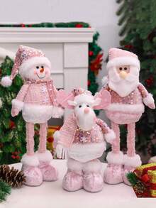 Joivida 新款粉色圣诞老人可伸缩格纹布娃娃，圣诞亮片粉色可伸缩人偶，酒店、酒吧和商场的圣诞装饰，圣诞主题活动和派对，家居装饰品，圣诞和新年礼物 - 粉色 - 查看 1