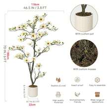 Artificial Magnolia Plant, Artificial Flower Trees, 120 Cm/150 Cm/180 Cm, Artificial Plants, Artificial Flower Plant For Yard, Patio, Home Office, Arrangement Decor - 白色 - 查看 5