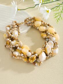 1 件波西米亚风格天然宝石和彩色手工串珠项链，欧美优雅多层锁骨链，适合大型聚会、派对、音乐节，时尚百搭