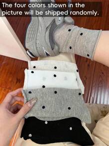 3 Pairs Women Summer Thin Polka Dot Net Yarn Breathable Cuff Rolled Short Socks, Korean Style
