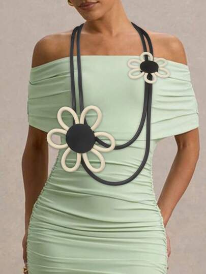 MARLIWOO 1 件复古花卉装饰多层串珠时尚波西米亚风格项链女士