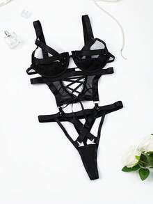 weiweihu Sexy Multicolor Strap Style Tights, Hollow-High Elasticity, Fabric, Adult Women's Underwear, Adult Clothing/Strap Details/Hollow.  Intimate Moments  High-Selling Hot-Selling Women's Sexy Underwear Set  Halloween Costumes Women  Lingerie Set>Sexy Halloween Costumes Women  Y2k  Shapewear  Halloween Pajamas - 黑色 - 查看 2