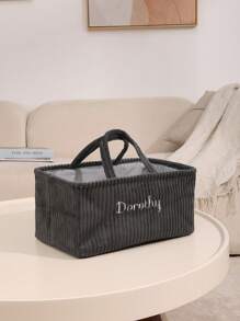 1pc Personalized Solid Color Baby Name Diaper Storage Basket - Ideal Newborn Gift! Customized Embroidered Baby Name Basket, 2-In-1 Storage & Gift Box, Essential For New Parents, Newborn Autumn/Winter Gift, Holiday Gift Choice, Son, Daughter