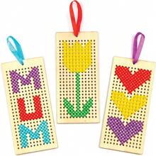 12pcs/Set Embroidery Kit Cross Stitch Bookmark Wooden Bookmarks Tools Wood Hollow Out Cross Stitch Kits Handmade Children Craft