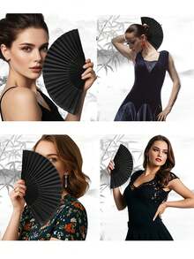 3 Pcs Black Classic Folding Hand Fan, Summer Cooling Gift, Elegant And Fashionable Black Folding Fan, Easy To Carry And Put In Bag,For Wedding, Party Favor, Performance, Dance, Home Decoration, Festival, And Gifting Purposes Birthday Gifts Graduation - Multicolor - View 10