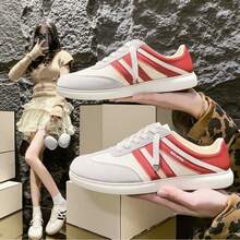 女士休闲运动鞋，新款春季复古系带训练鞋，拼色一脚蹬运动鞋 - 紅色 - 查看 4