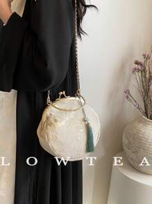 low tea Summer Crossbody Bag For Women, New Clip Mouth Hanfu Bag, Chinese Style Random Pattern Handbag, New Chinese Style Shoulder Crossbody Bag - White - View 7