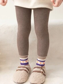 女童纯色打底裤，保暖紧身裤，学院风，加厚保暖内衬七分裤，适合秋冬季穿着 - 杏色 - 查看 22