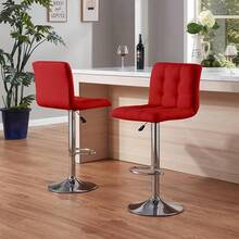 Softa Bar Stools 1 Set Of 2, Counter Height Bar Stools, Square Cushion Bar Stools With Back, Footstool, Cafe, Red, 2 Pieces