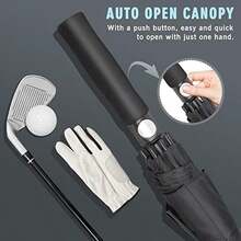 1pc Automatic Open Extra Large Golf Umbrella, Double-Layer Canopy Ventilated Windproof Oversized Straight Handle Rain Umbrella, Waterproof - Multicolor - View 5