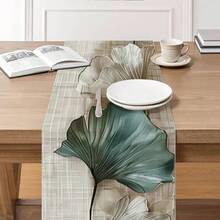 1 pieza Elegante Tapete de Mesa con Estampado Texturizado de Hoja de Ginkgo. Tapete de Mesa Estampado. Decoración del Hogar, Decoración Navideña, Regalo, Mantel Rectangular, Decoración de Mesa de Comedor, Decoración de Superficie, Tapete de Mesa de Gran Tamaño, Repisa de Chimenea, Decoración de Marco de Puerta y Ventana, Material Tipo Lino. Adecuado para Reuniones en el Hogar, Interior, Exterior, Entrada, Mesa de Café, Sala de Estar, Cocina Comedor. Lavable a Máquina. - Verde - Ver 9