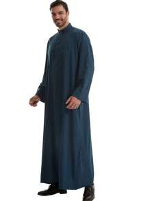 Herren Bademantel aus einfarbigem Rundhalsausschnitt, im traditionellen arabischen Stil