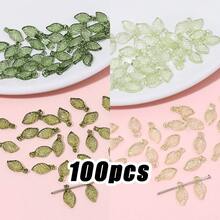 100pcs Mini Acrylic Leaf Beads - Assorted Styles, Suitable For DIY Jewelry Making, Handmade Crafts And Accessories - Beading And Jewelry Making - Green - View 8