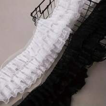 13cm Wide X 1 Yard 3-Layer Ruffle Chiffon Lace Ruched Collar With Embroidery Trim, DIY Wedding Doll Clothing Supplies - White - View 10